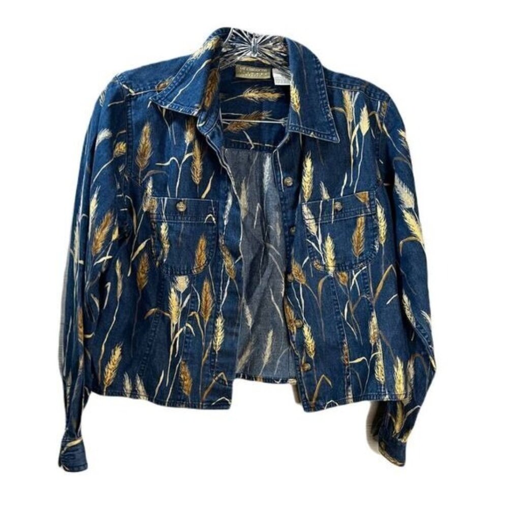 Liz Claiborne Denim Cropped Button Down Shirt‎ Size 4